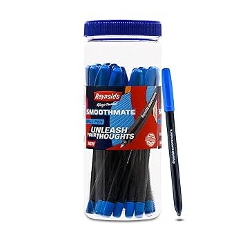 Reynolds SMOOTHMATE 20 CT JAR, BLUE I Lightweight Ball Pen With Comfortable Grip for Extra Smooth Writing I School and Office Stationery | 0.7mm Tip Size