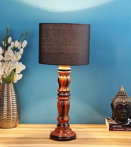 Ntu-182 Black Cotton Shade Table lamp with Wood Base by tu casa Holder type-b-22 (Bulb not Included)